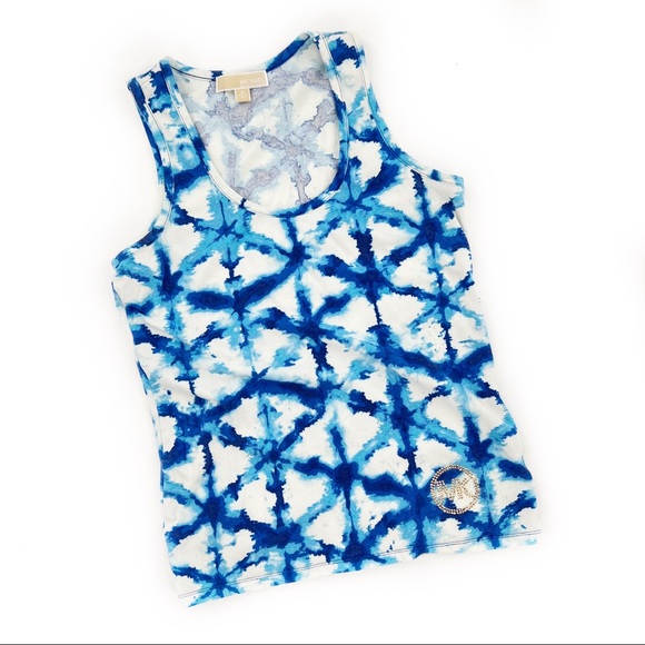 MICHAEL Michael Kors White/Blue Studded Tank Top, Tie Dye/Ink Blots, Size Medium - Picture 1 of 10